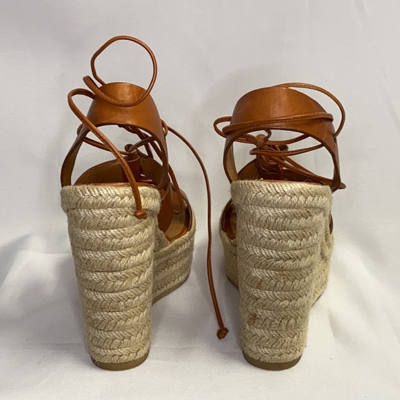 Saint Laurent Leather Espadrille Wedge Brown Sz 39 - Picture 6 of 11